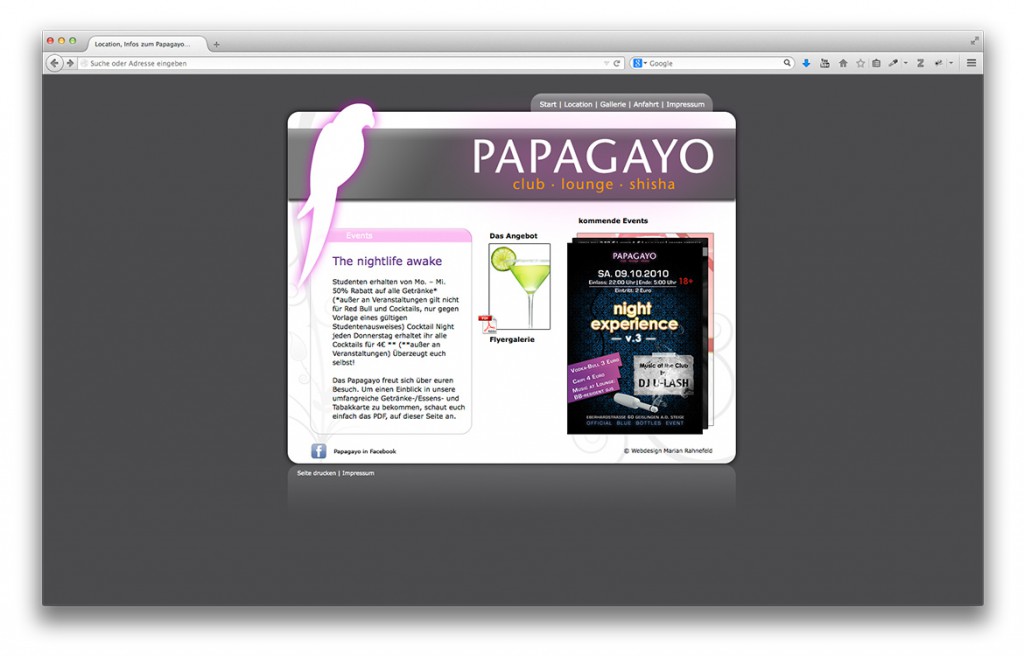 Angebot Papagayo / Mamagayo Club Lounge Shisha Bar Website