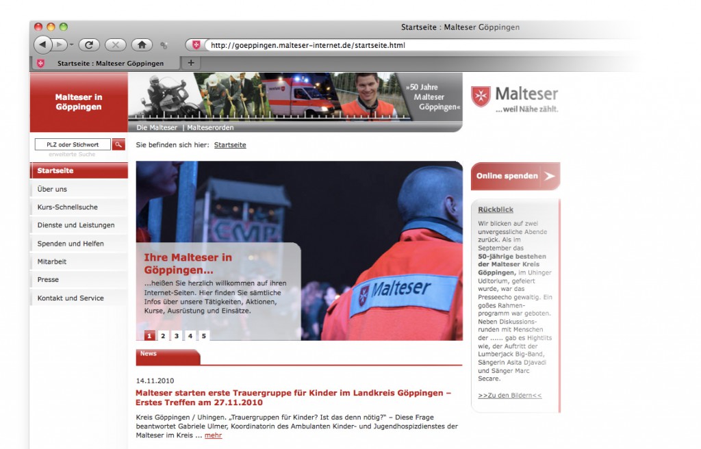 Startseite der Website des Malteser Hilfsdienstes in Göppingen CMS-System