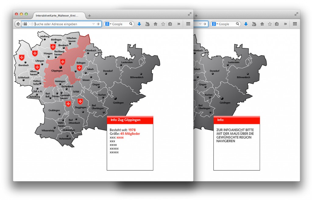 interaktive Karte im Web Malteser Hilfsdienst Baden Würrtemberg
