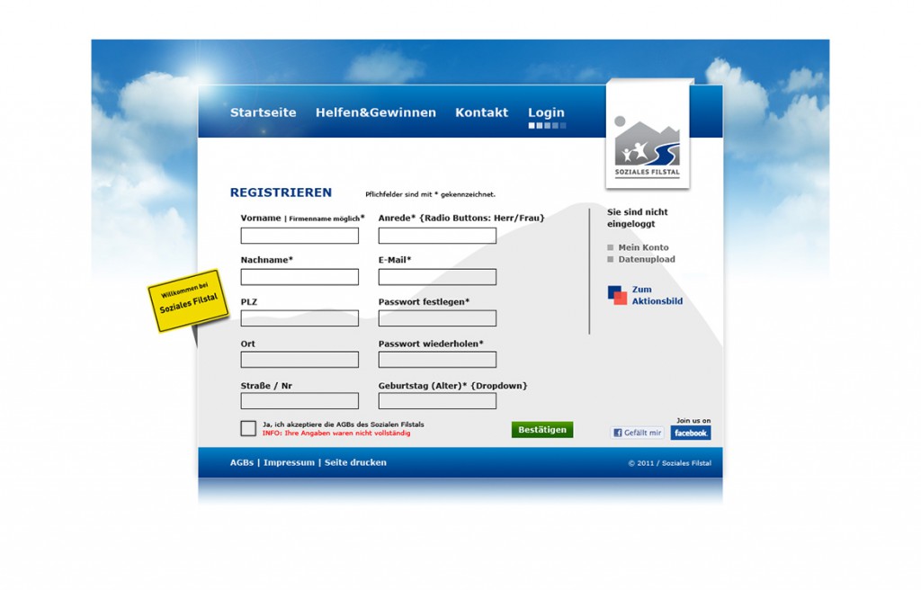 Registrierung auf der Website vom Sozialen Filstal