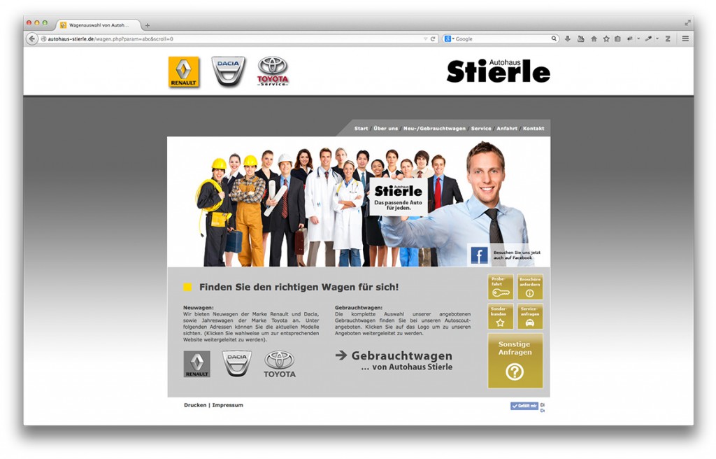 Neu- und Gebrauchtwagenseite der Website von Autohaus Stierle in Geislingen