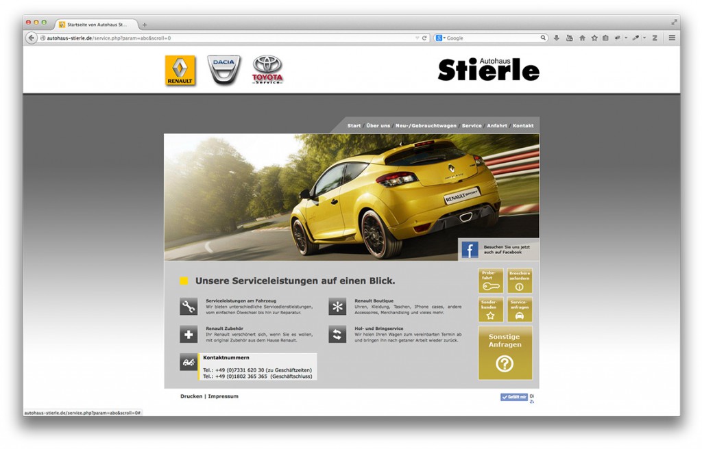 Serviceseite der Website von Autohaus Stierle in Geislingen