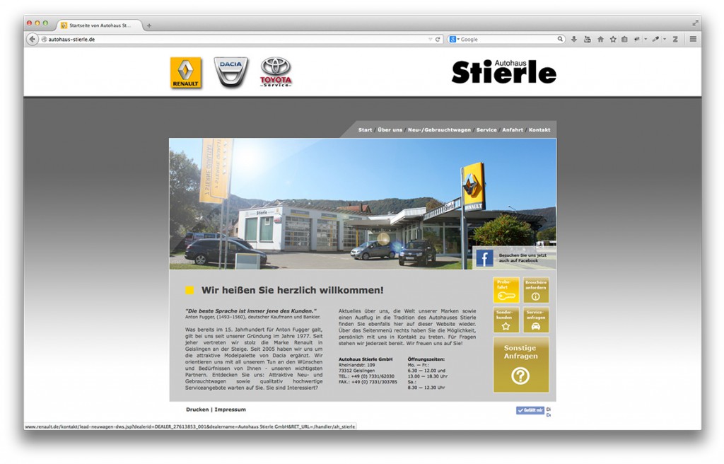 Startseite der Website von Autohaus Stierle in Geislingen