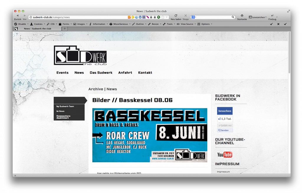 Startseite der Website vom Club Sudwerk in Geislingen in Weiß
