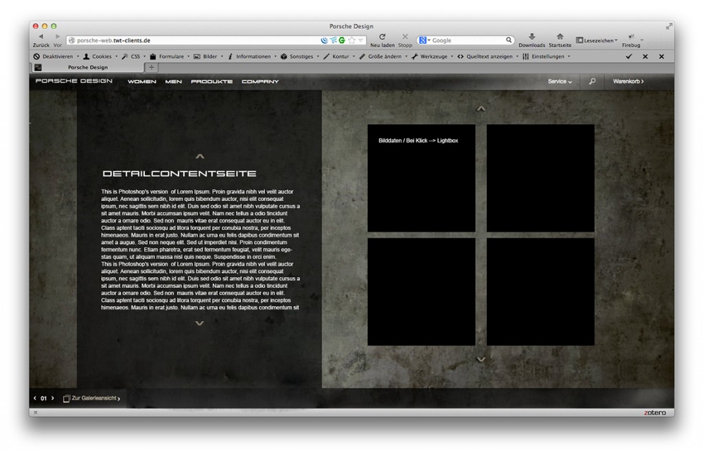 Porsche Design Website Layout Detailcontentseite