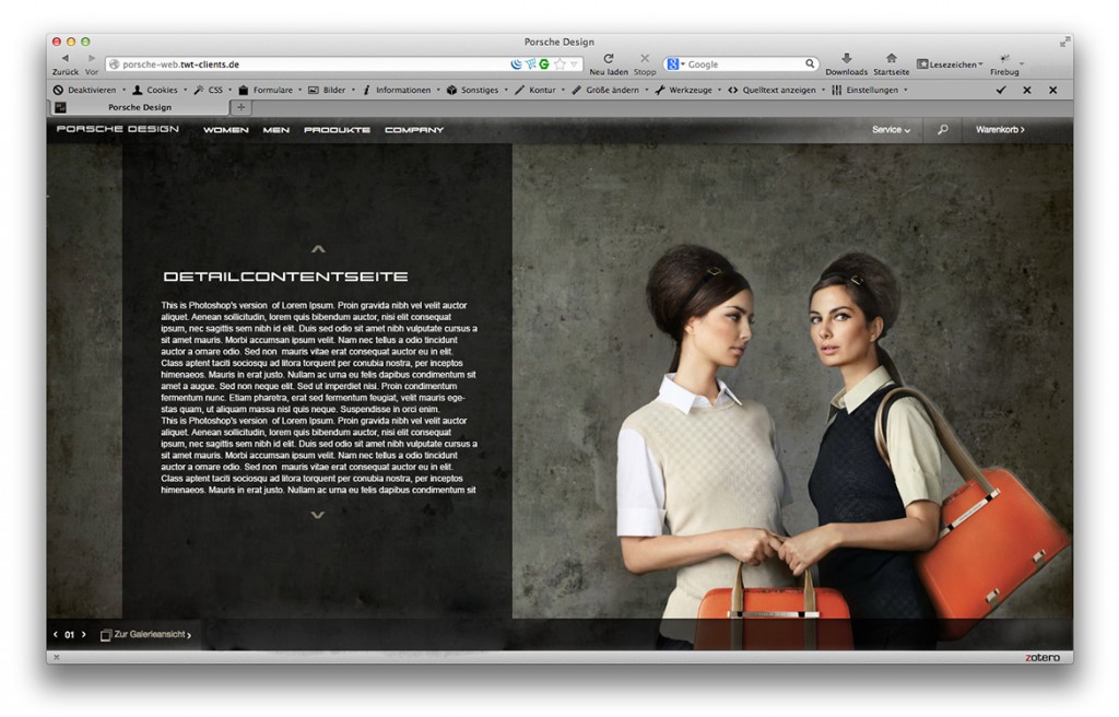 Porsche Design Website Layout Detailcontentseite